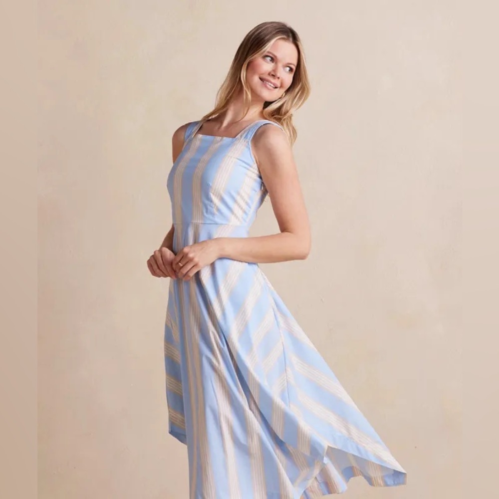 NWT Summersalt Coastal Poplin Smocked Blue and White Striped Dress, Size XL